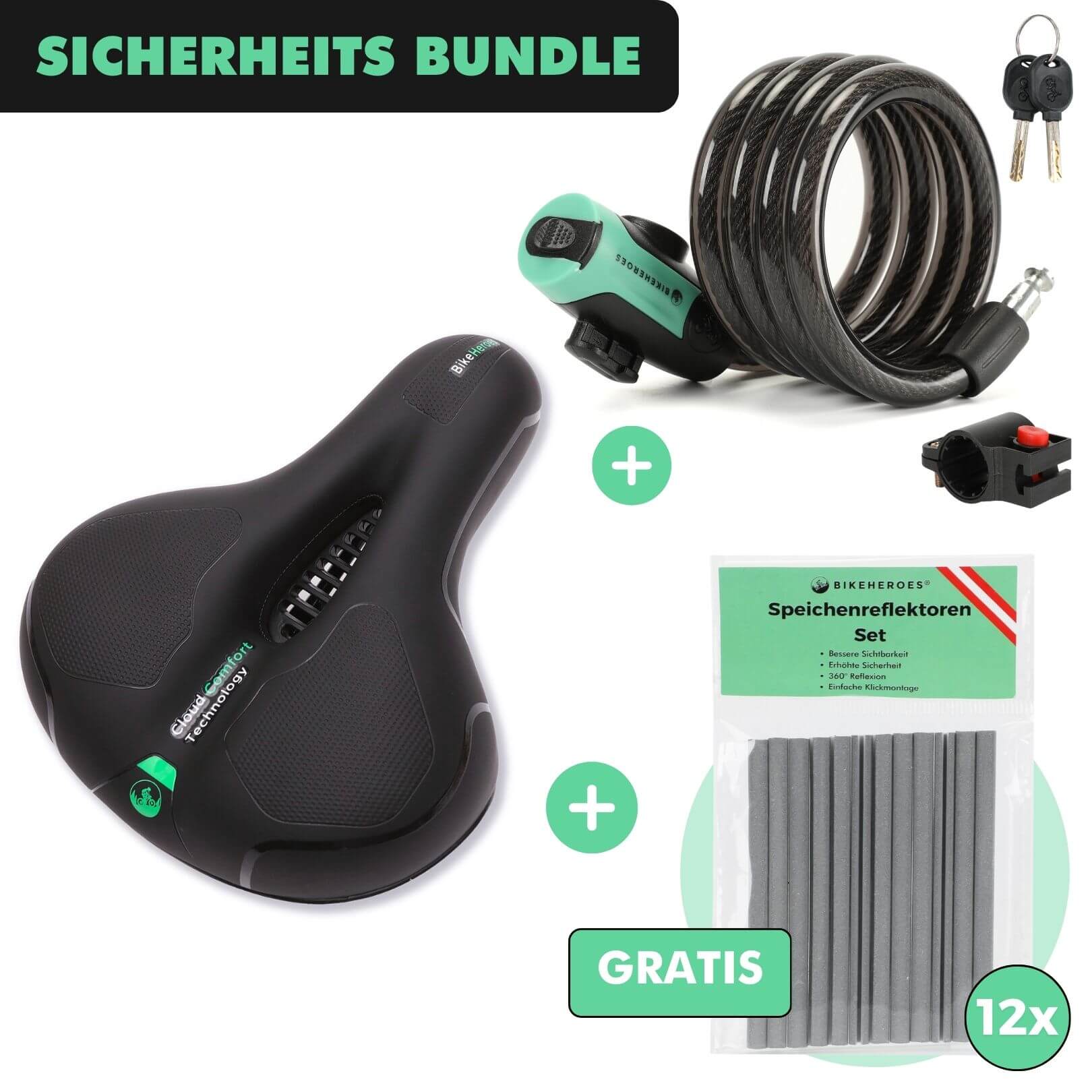 SICHERHEITS-BUNDLE: CloudComfort Max + Radschloss Pro + 12 Stück Kostenlose Reflektoren