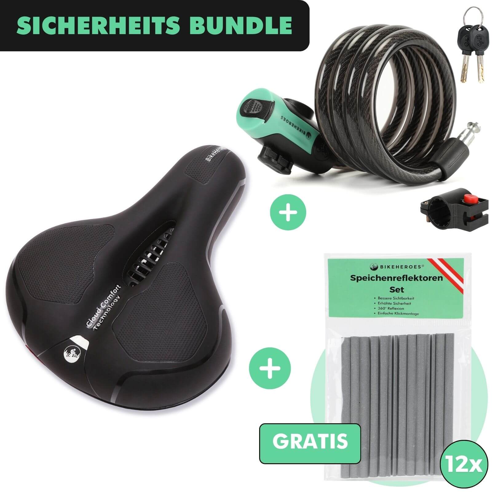 SICHERHEITS-BUNDLE: CloudComfort Max + Radschloss Pro + 12 Stück Kostenlose Reflektoren