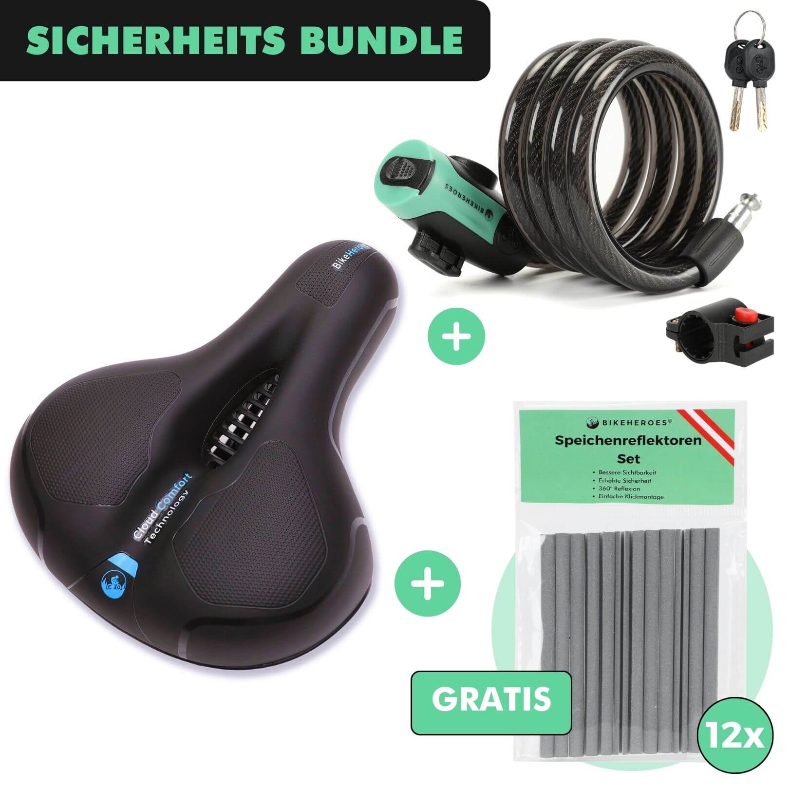 SICHERHEITS-BUNDLE: CloudComfort Max + Radschloss Pro + 12 Stück Kostenlose Reflektoren